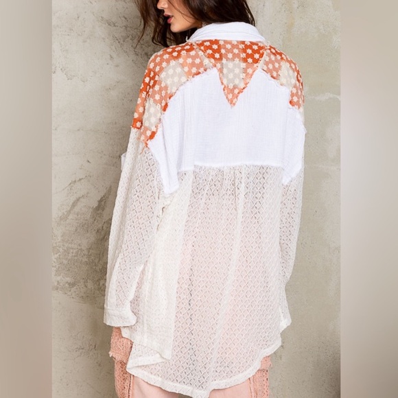 POL White/Orange Floral Boho Top, Size Small - Picture 2 of 4